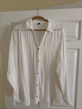 Old Navy White Button-Up Lightweight Gauze Blouse XL Tall